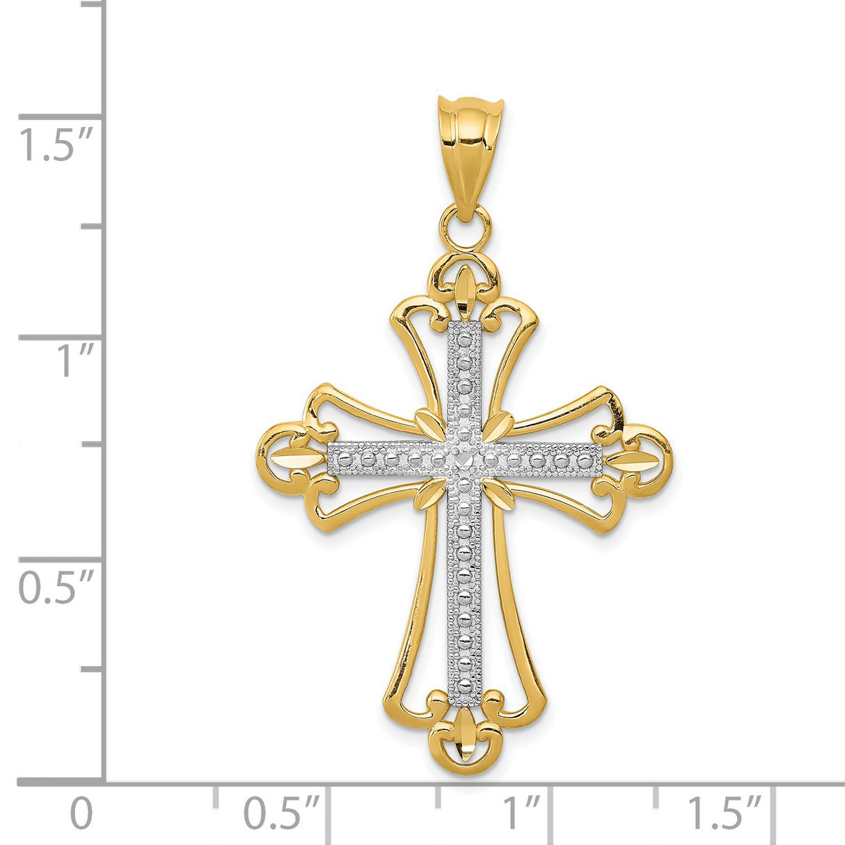 Diamond-Cut Fleur De Lis Cross Charm Pendant in Real 14k Multi-Tone Gold
