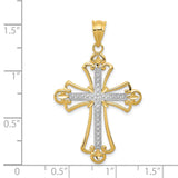 Diamond-Cut Fleur De Lis Cross Charm Pendant in Real 14k Multi-Tone Gold
