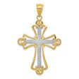 Diamond-Cut Fleur De Lis Cross Charm Pendant in Real 14k Multi-Tone Gold