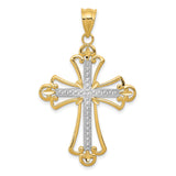 Diamond-Cut Fleur De Lis Cross Charm Pendant in Real 14k Multi-Tone Gold