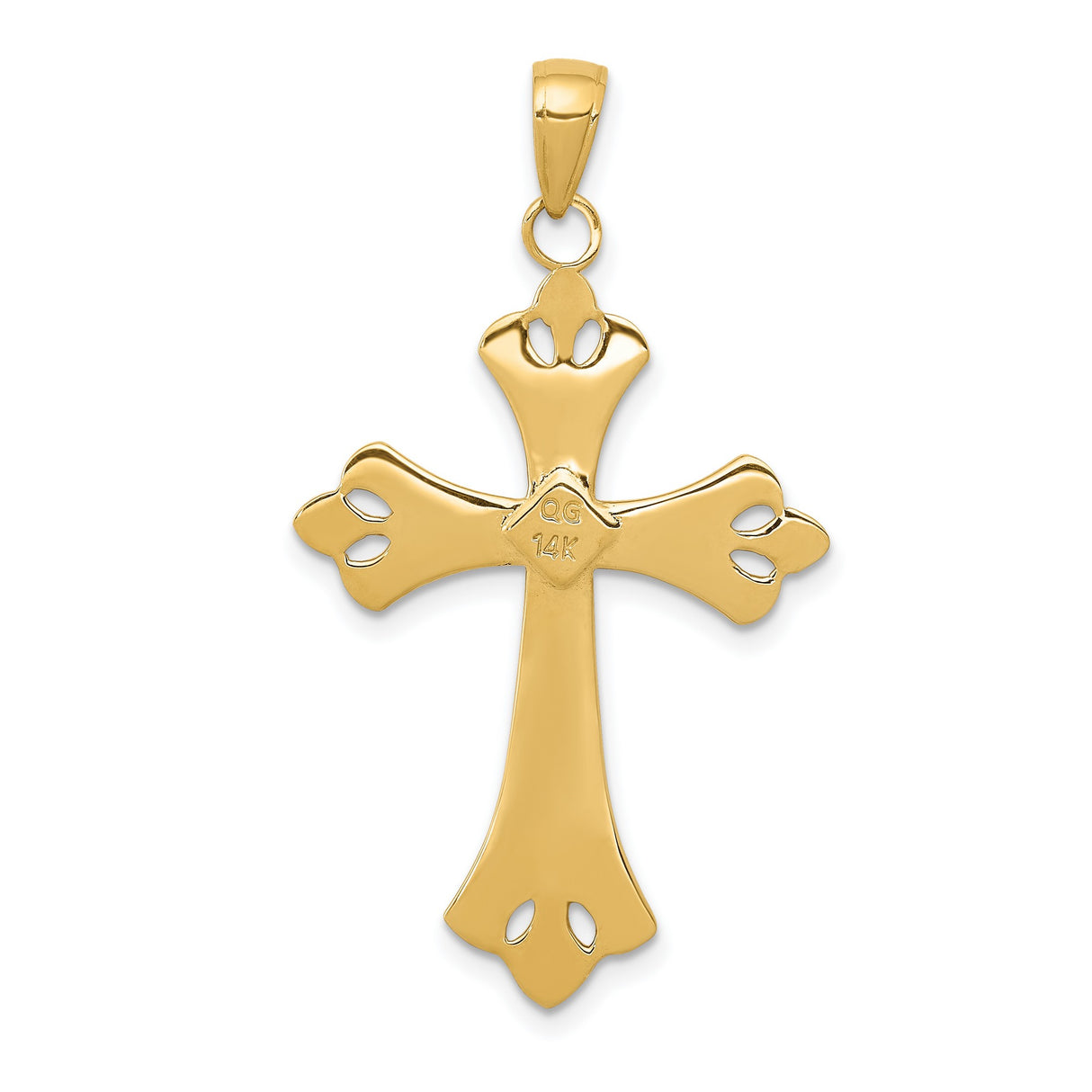 Diamond-Cut Fleur De Lis Cross Charm Pendant in Real 14k Multi-Tone Gold