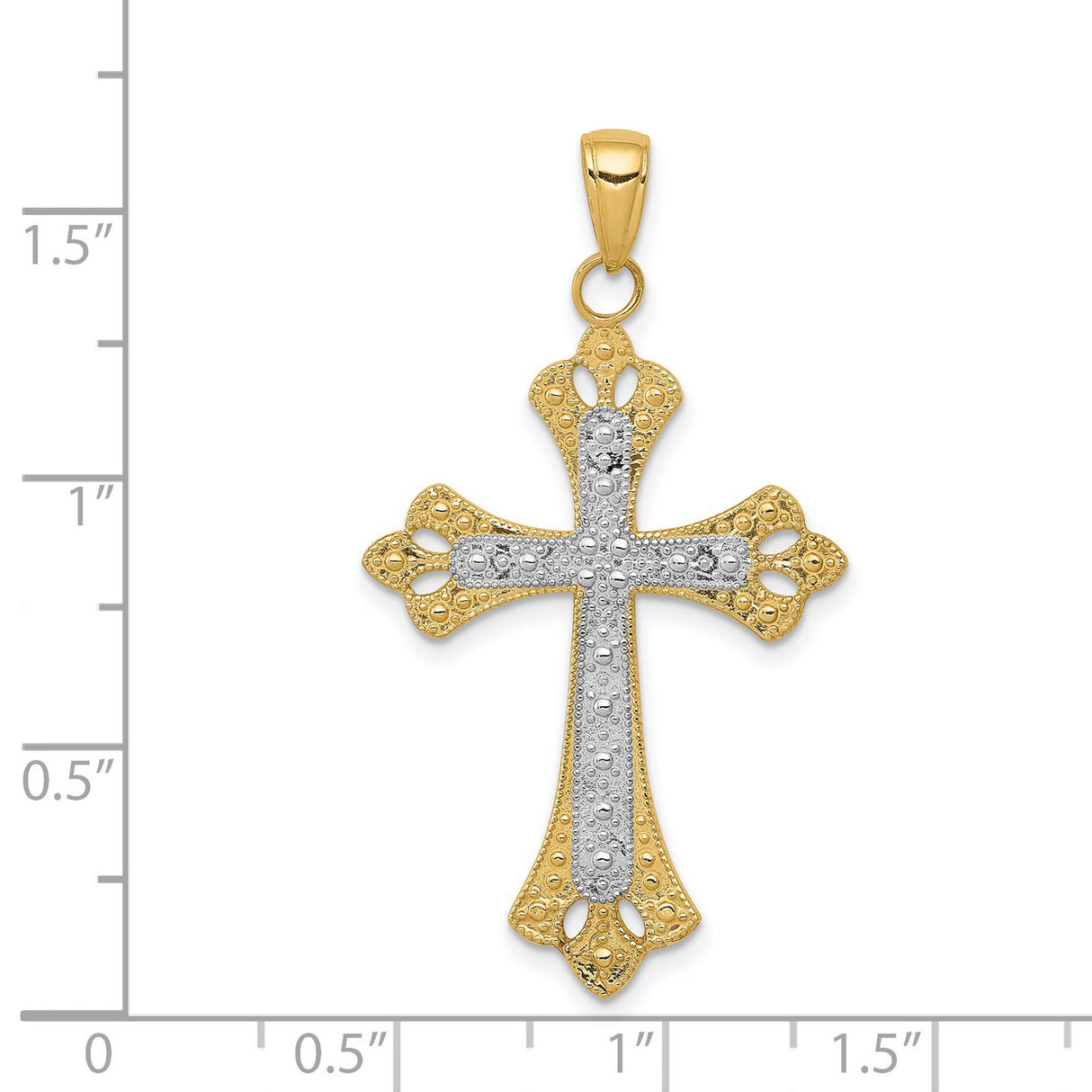 Diamond-Cut Fleur De Lis Cross Charm Pendant in Real 14k Multi-Tone Gold