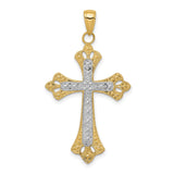Diamond-Cut Fleur De Lis Cross Charm Pendant in Real 14k Multi-Tone Gold