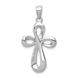 14k White Gold Reversible Infinity Cross Pendant with Mirror Finish and Ribbon Design