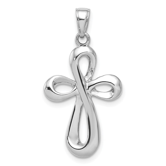 14k White Gold Reversible Infinity Cross Pendant with Mirror Finish and Ribbon Design