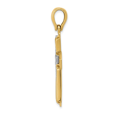 14k Two-Tone Gold Cross Pendant Charm with Polished Beveled Edge Design