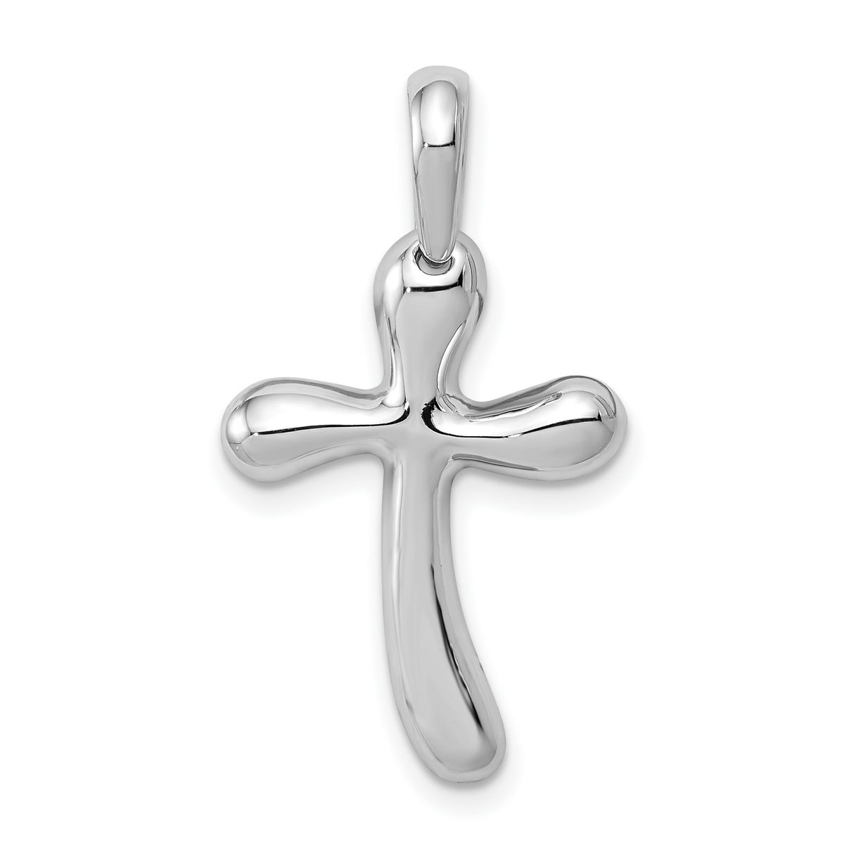 Latin Cross With Curved Bottom Charm Pendant in Real 14k White Gold
