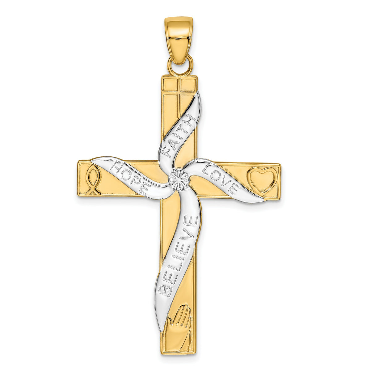 Diamond-Cut Latin Cross Charm Pendant in Real 14k Multi-Tone Gold