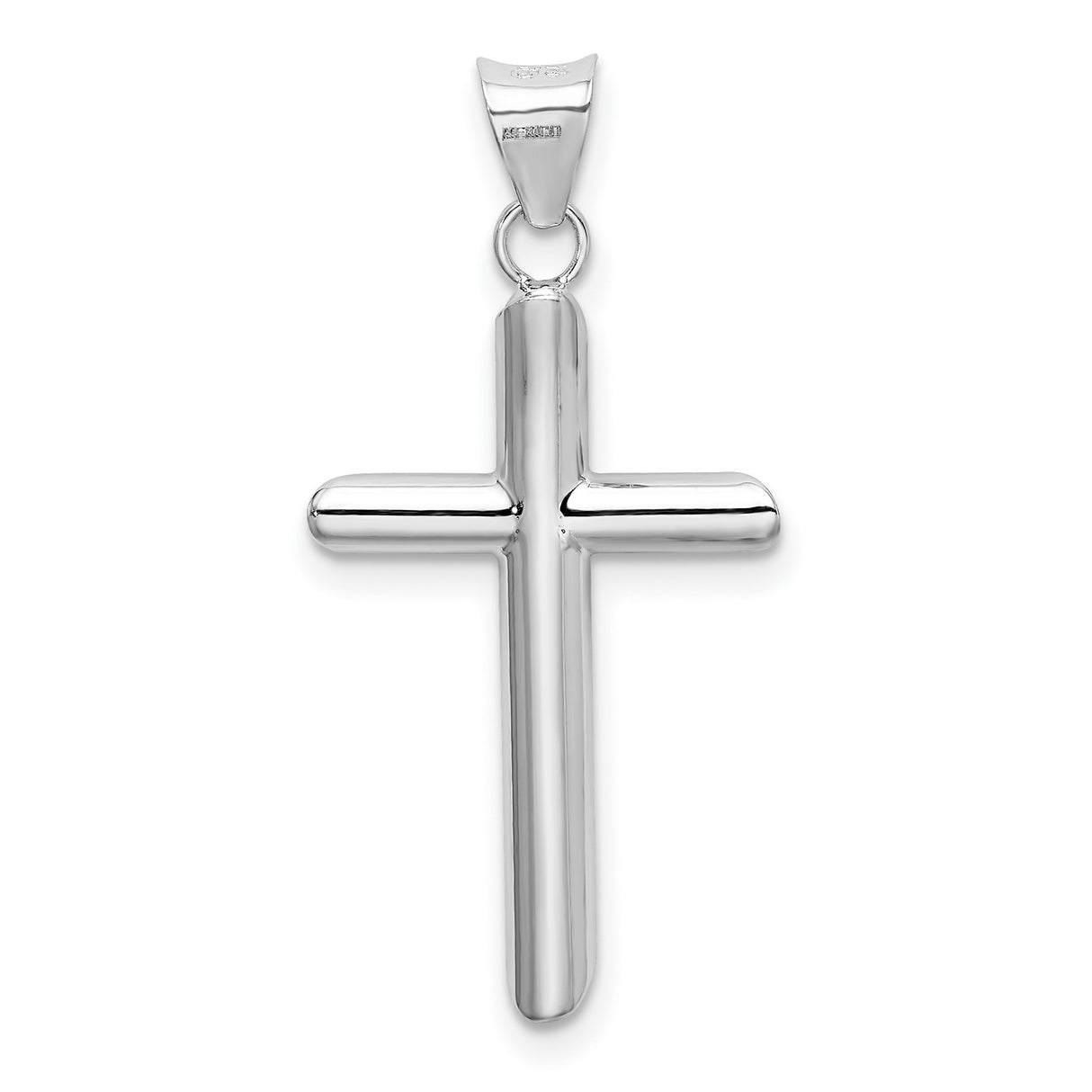 Hollow 3D Latin Cross With Angled Tips Charm Pendant in Real 14k White Gold