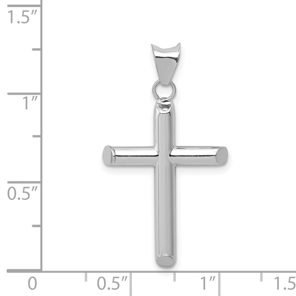 Hollow 3D Latin Cross With Angled Tips Charm Pendant in Real 14k White Gold