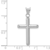 Hollow 3D Latin Cross With Angled Tips Charm Pendant in Real 14k White Gold