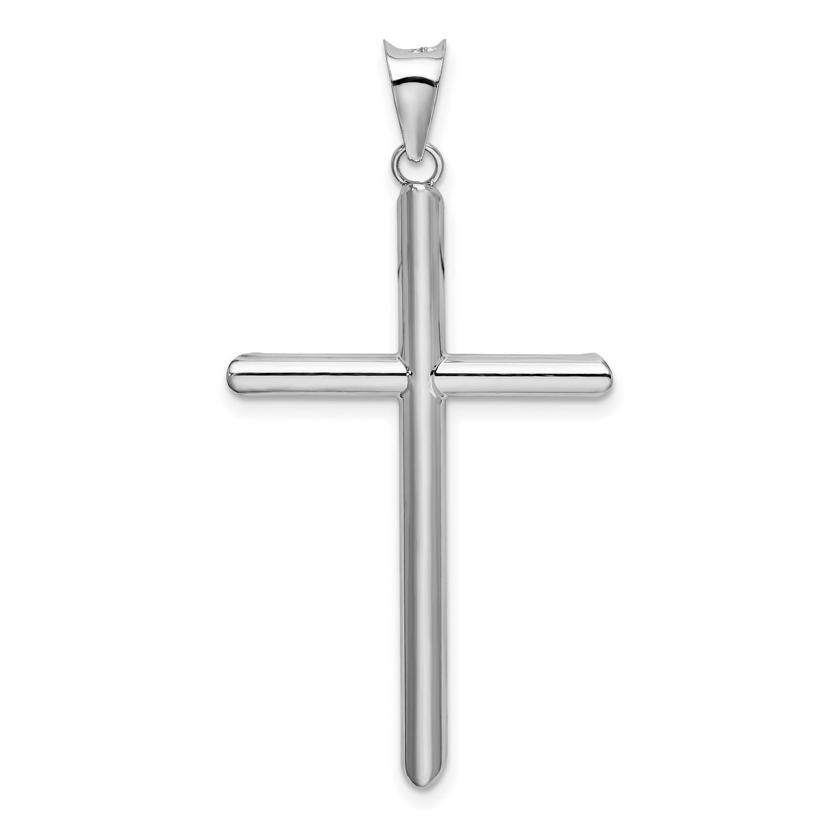 3D Hollow Latin Cross With Angled Tips Charm Pendant in Real 14k White Gold