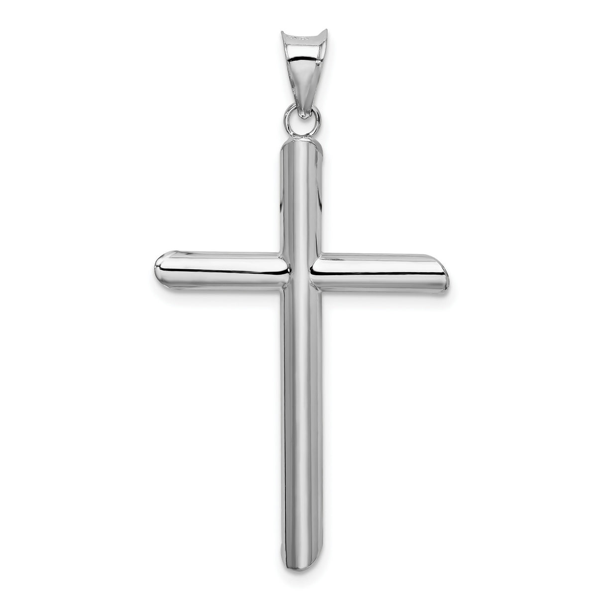 Hollow 3D Latin Cross With Angled Tips Charm Pendant in Real 14k White Gold