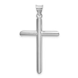 14k White Gold Latin Cross Pendant with Polished Tubular Design, Minimalist Religious Style