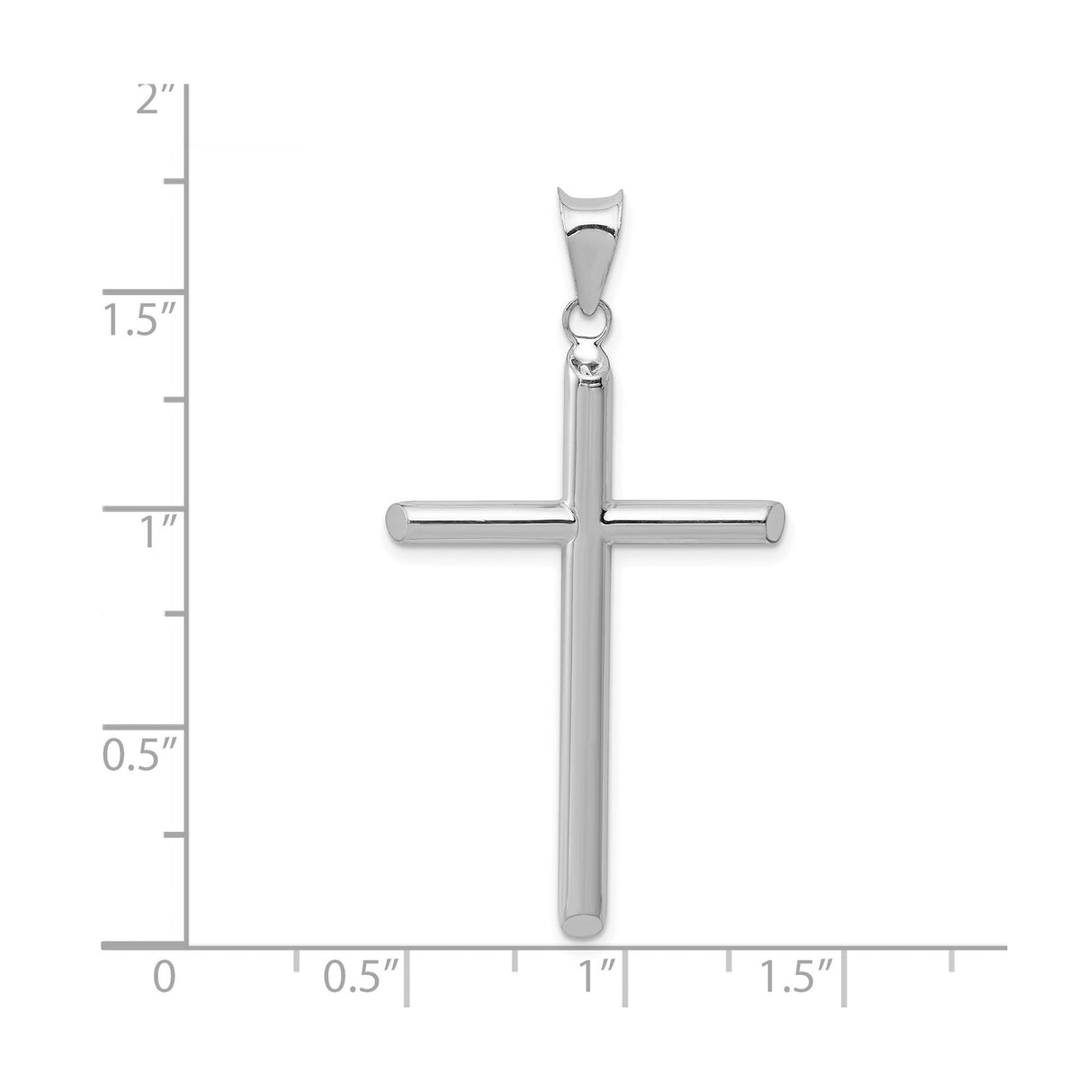 14k White Gold Latin Cross Pendant with Polished Tubular Design, Minimalist Religious Style