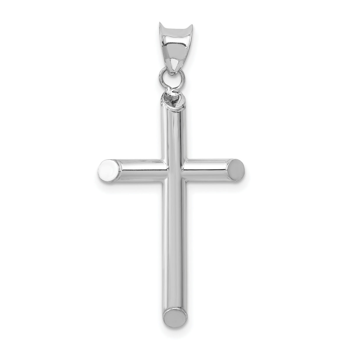 Hollow 3D Latin Cross With Angled Tips Charm Pendant in Real 14k White Gold