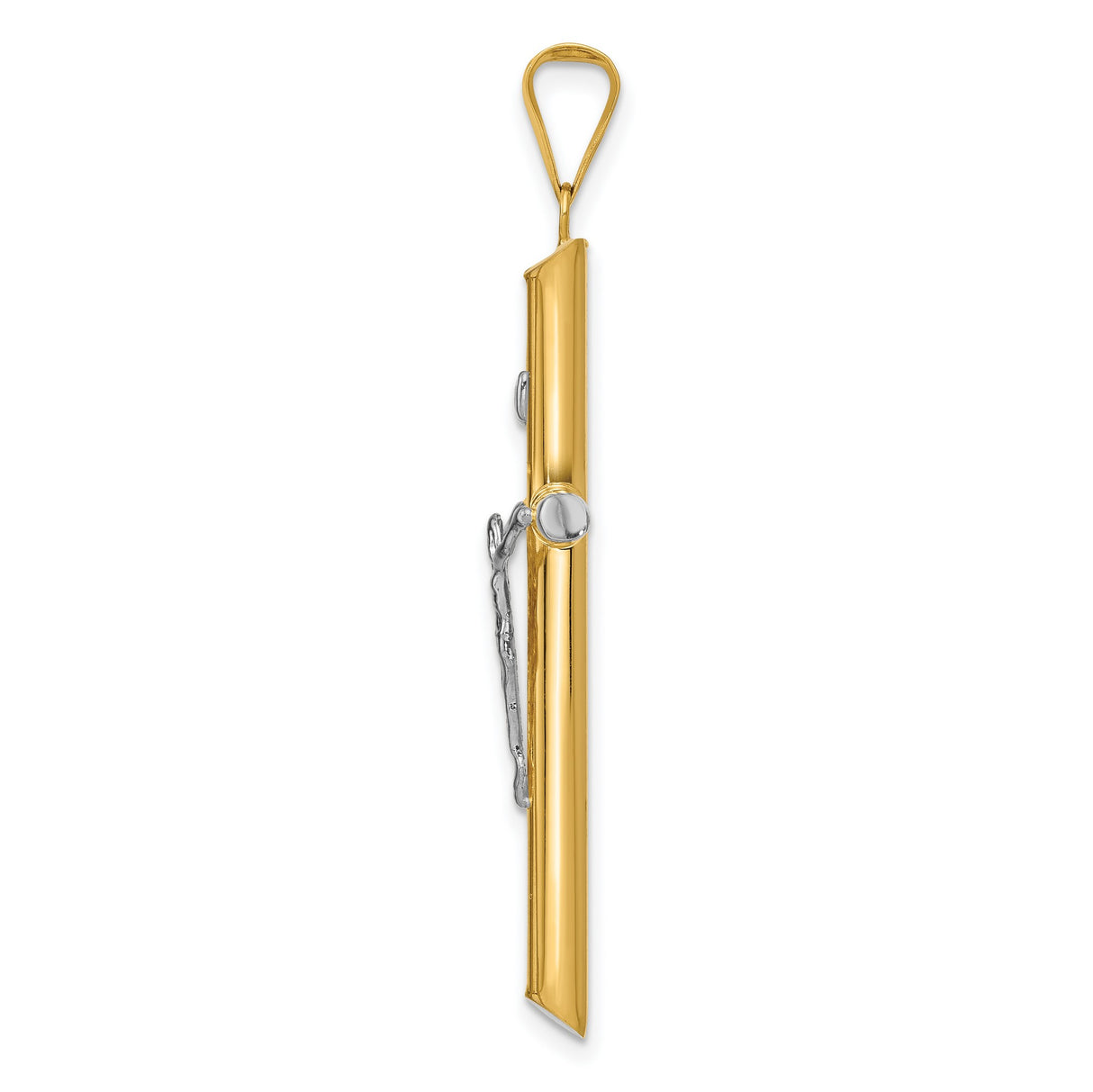 And Rhodium Hollow INRI Latin Crucifix With Angled Tips Charm Pendant in Real 14k Multi-Tone Gold