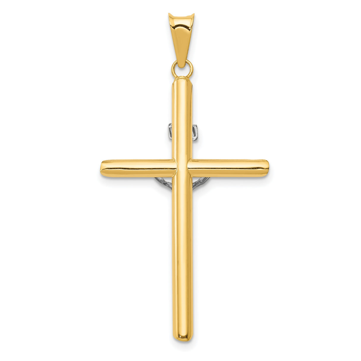 And Rhodium Hollow INRI Latin Crucifix With Angled Tips Charm Pendant in Real 14k Multi-Tone Gold