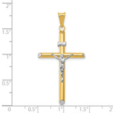 And Rhodium Hollow INRI Latin Crucifix With Angled Tips Charm Pendant in Real 14k Multi-Tone Gold