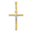 14k Multi-Tone Gold Crucifix Cross Pendant with INRI Plaque and Rhodium Detailed Christ Figure