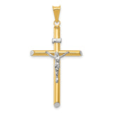 And Rhodium Hollow INRI Latin Crucifix With Angled Tips Charm Pendant in Real 14k Multi-Tone Gold