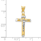 Hollow INRI Latin Crucifix With Angled Rhodium Tips Charm Pendant in Real 14k Multi-Tone Gold