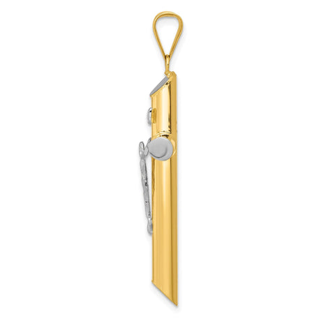 14k Multi-Tone Gold INRI Crucifix Cross Pendant with Rhodium Tips, Religious Latin Christian Jewelry