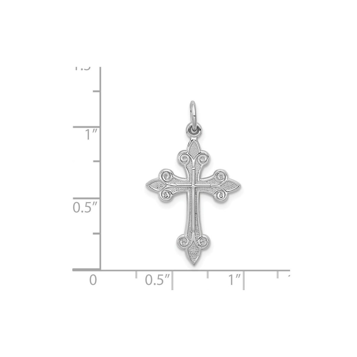 14k White Gold Fleur Cross Pendant with Mirror Shine Finish, Spiritual Religious Charm