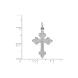 14k White Gold Fleur Cross Pendant with Mirror Shine Finish, Spiritual Religious Charm