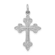 14k White Gold Fleur Cross Pendant with Mirror Shine Finish, Spiritual Religious Charm