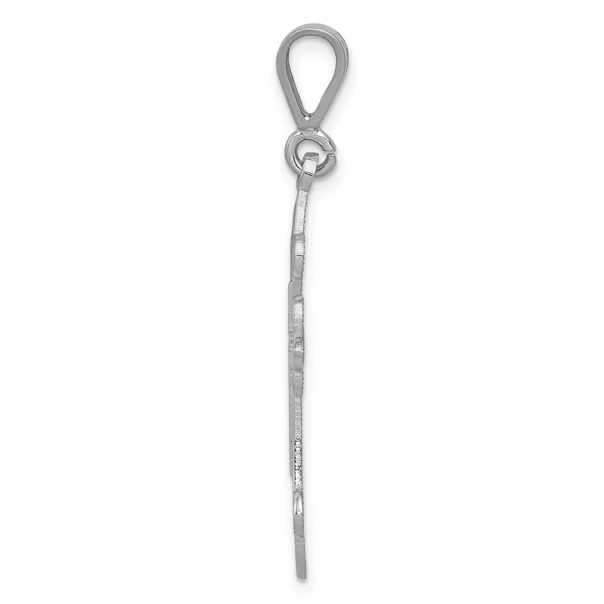14k White Gold Fleur Cross Pendant with Textured Detail and Shine Finish
