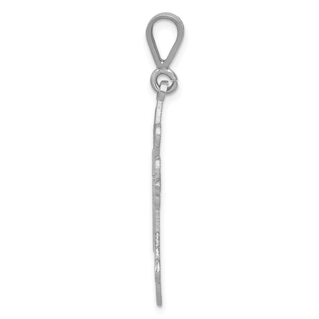14k White Gold Fleur Cross Pendant with Textured Detail and Shine Finish