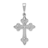 14k White Gold Fleur Cross Pendant with Textured Detail and Shine Finish