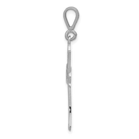 14k White Gold Cross Pendant with Fleur de Lis Design and Flared Edges for Men and Women