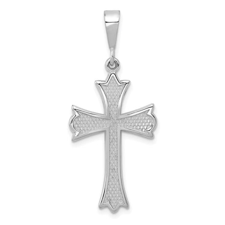 14k White Gold Cross Pendant with Fleur de Lis Design and Flared Edges for Men and Women