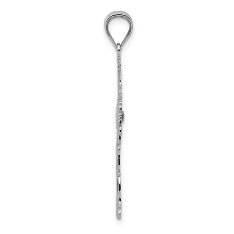 14k White Gold Cross Pendant with Filigree Scroll Design and Millgrain Detailing