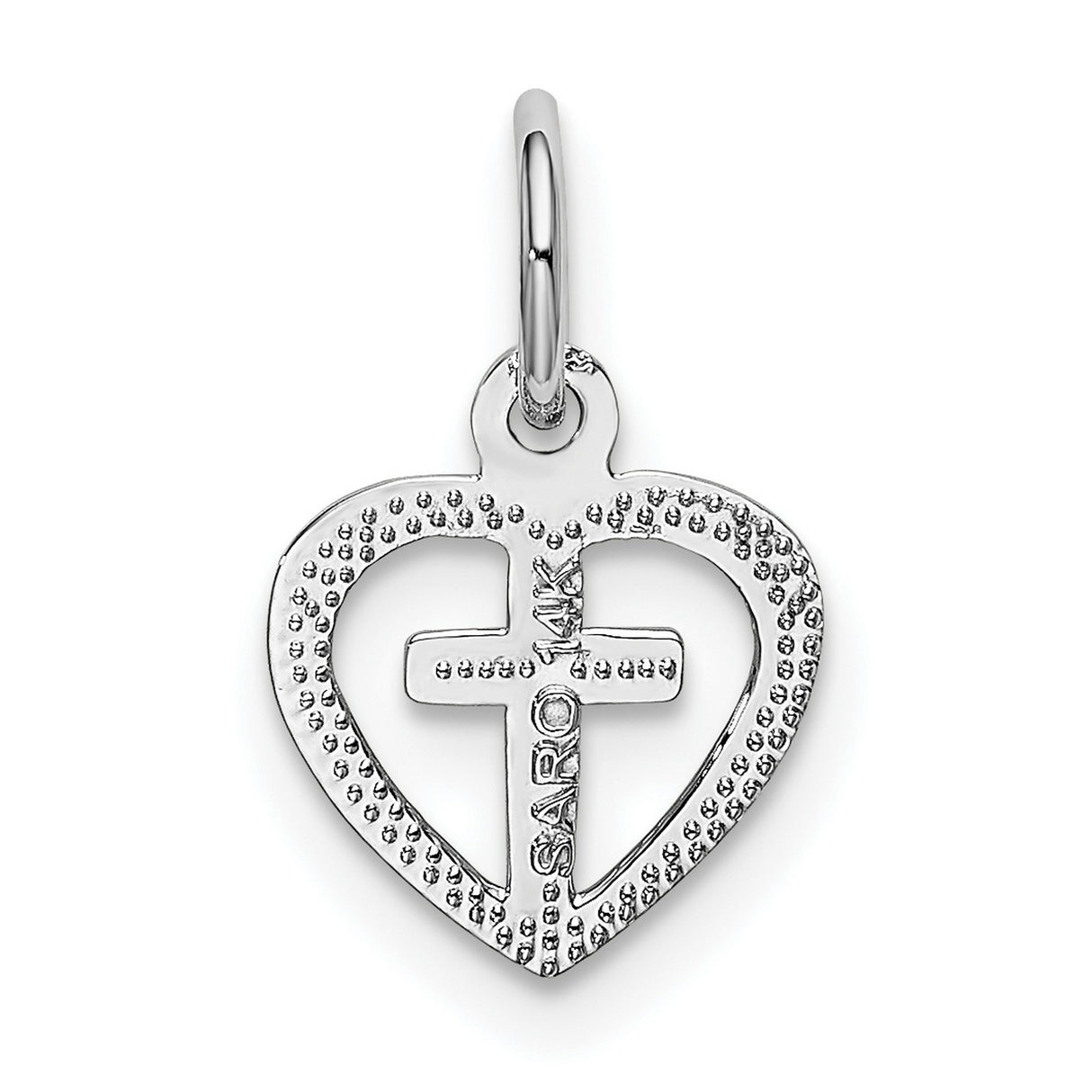 Cross Inside Open Heart Charm Pendant in Real 14k White Gold