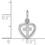 Cross Inside Open Heart Charm Pendant in Real 14k White Gold