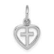 Cross Inside Open Heart Charm Pendant in Real 14k White Gold