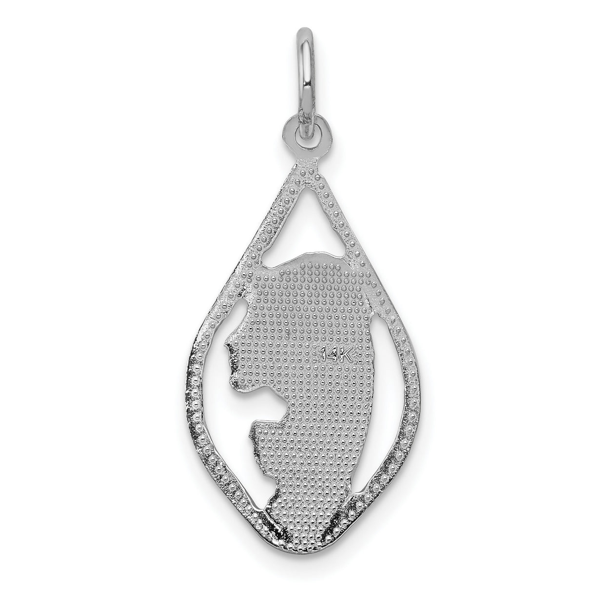 14k White Gold Virgin Mary Pendant, Teardrop Frame Religious Charm, Catholic Christian Jewelry
