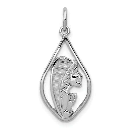 14k White Gold Virgin Mary Pendant, Teardrop Frame Religious Charm, Catholic Christian Jewelry