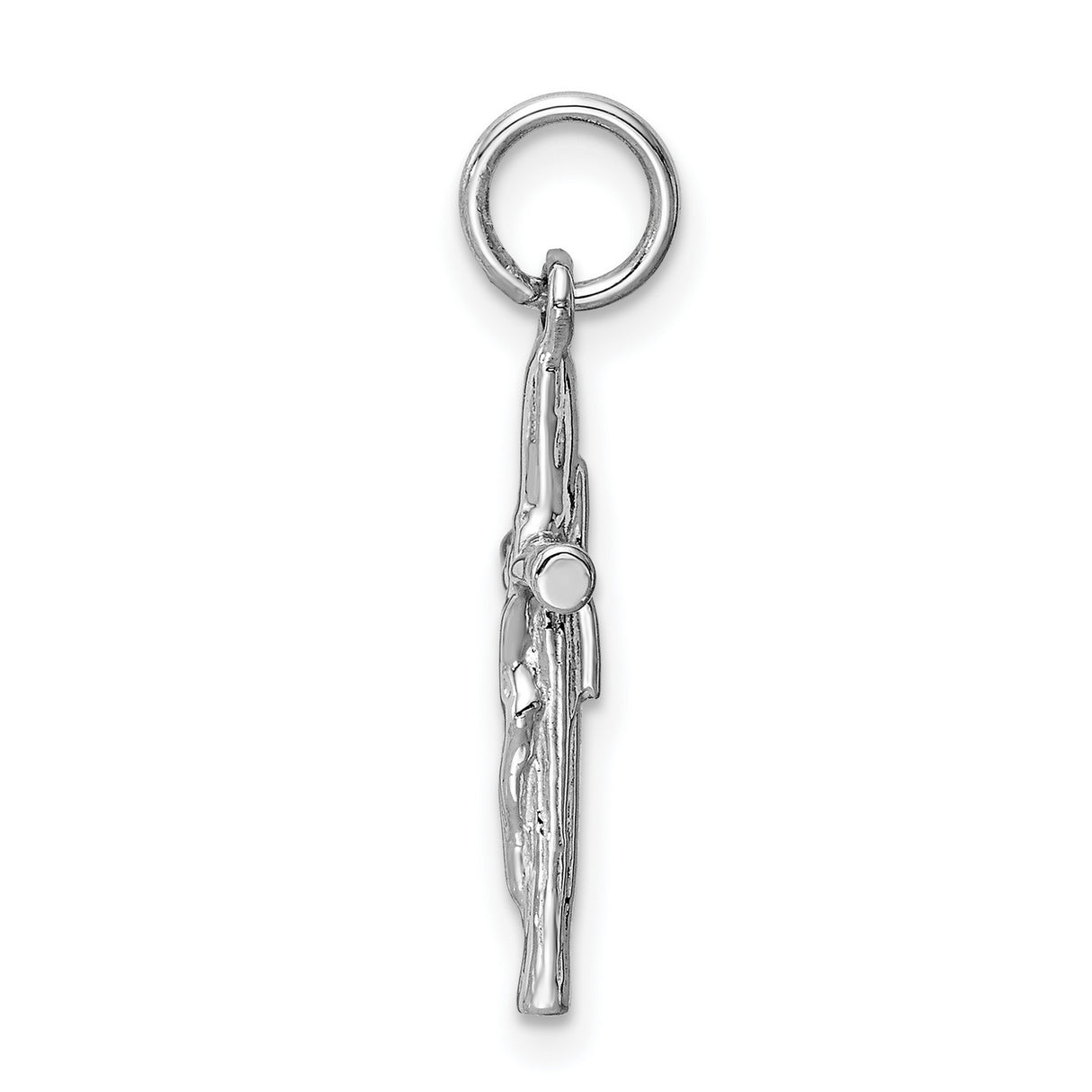 Latin Crucifix Charm Pendant in Real 14k White Gold