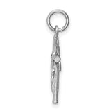 Latin Crucifix Charm Pendant in Real 14k White Gold