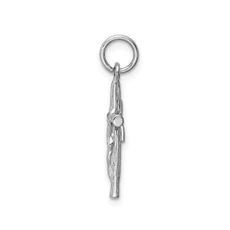14k White Gold Crucifix Cross Pendant with Hand-Carved Latin Christian Design for Men and Women