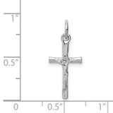 Latin Crucifix Charm Pendant in Real 14k White Gold