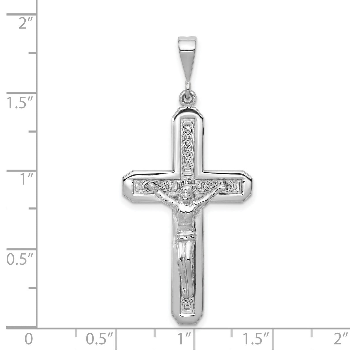 Latin Crucifix With Celtic Symbols Charm Pendant in Real 14k White Gold