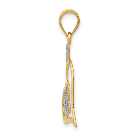 14k Multi-Tone Gold Heart Pendant with Open Heart Design and Butterfly for Women