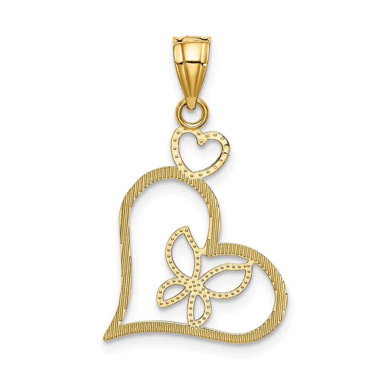 14k Multi-Tone Gold Heart Pendant with Open Heart Design and Butterfly for Women