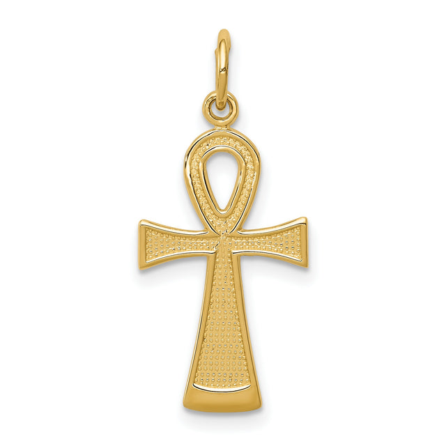 Solid Ankh Cross Charm Pendant in Real 14k Yellow Gold