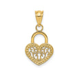 14k Yellow Gold Heart Lock Pendant with Filigree Detailing and Keyhole Design